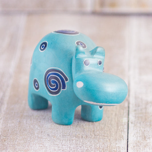Soapstone Hippo Robin's Egg Blue