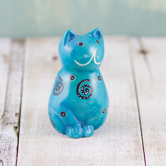 Soapstone Cute Kitty Cat Light Blue (w)