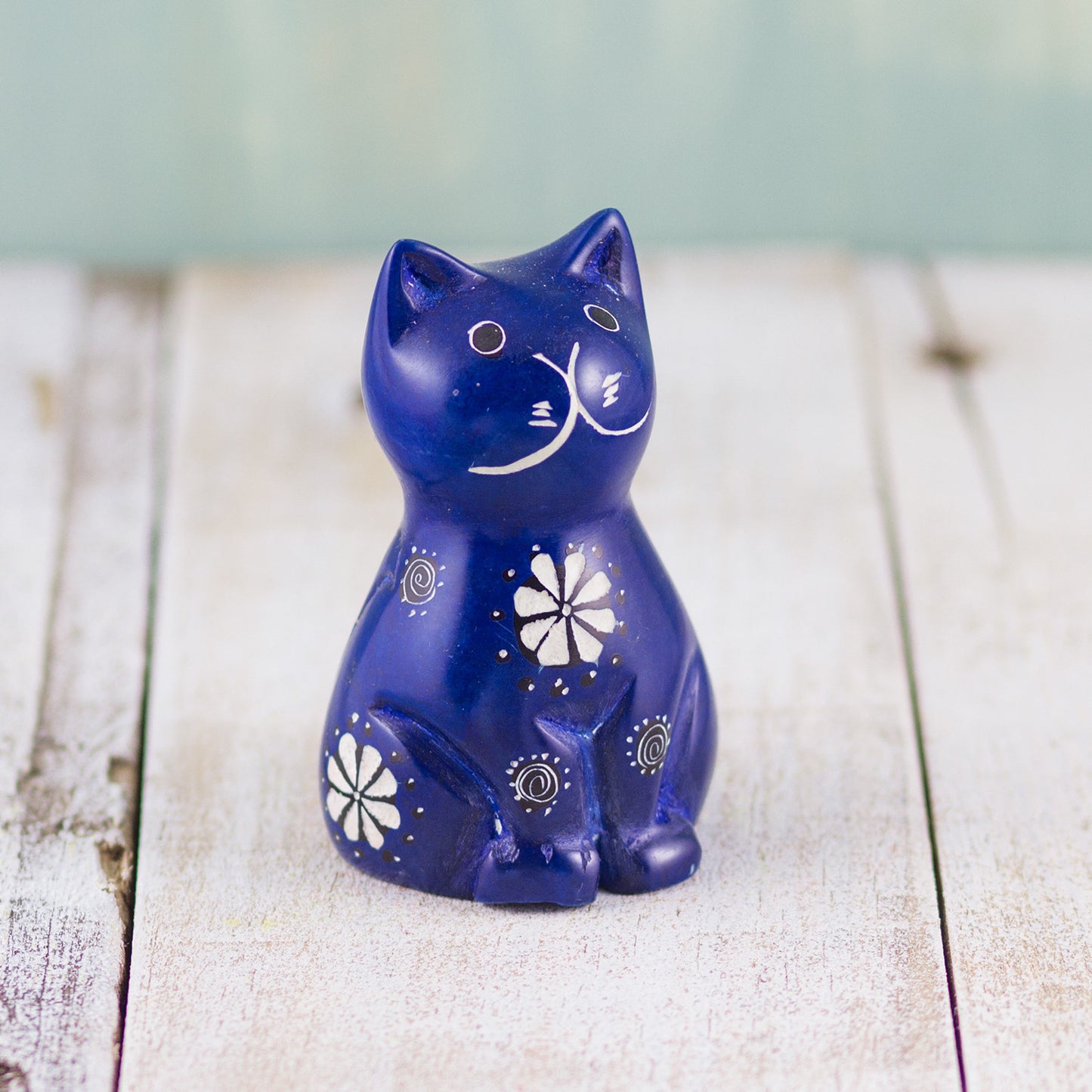 Soapstone Cute Kitty Cat Dark Blue (w)