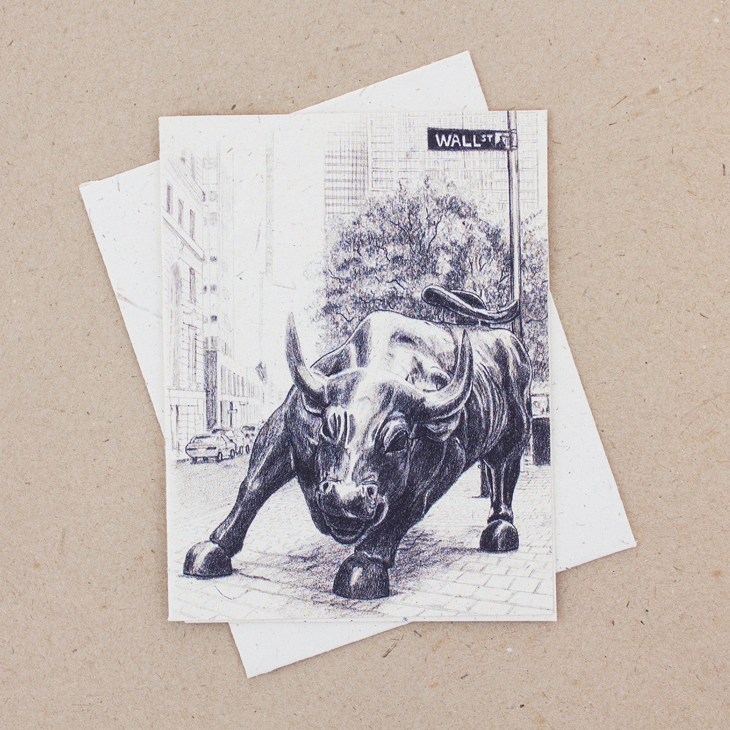 Single Greeting Card Wall Street Bull Sketch