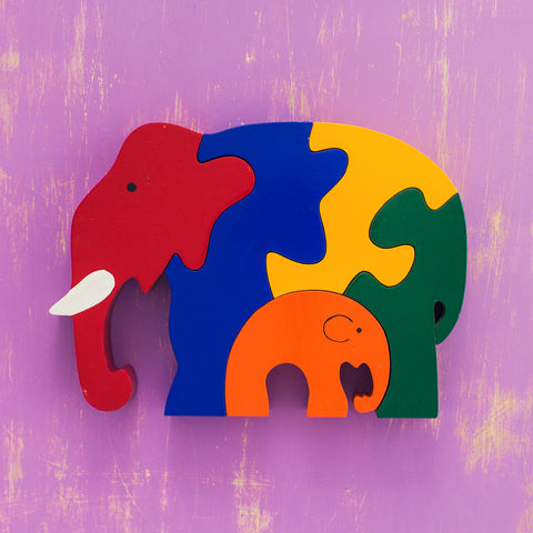 Wooden Puzzle Mama and Baby Elephants