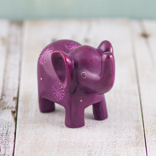 Soapstone Small-Eared Elephant Purple (w)