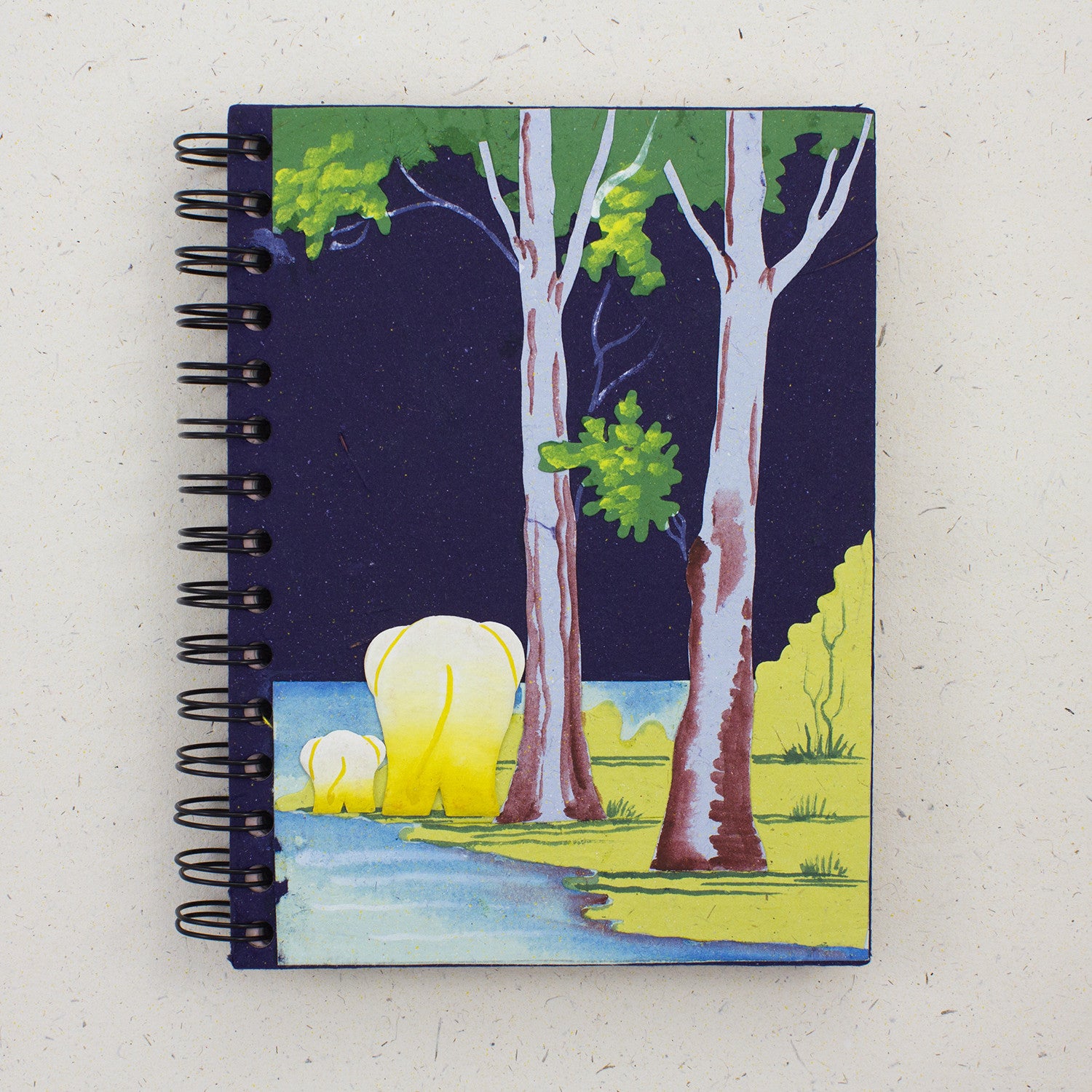 Large Notebook Elephants Dark Blue