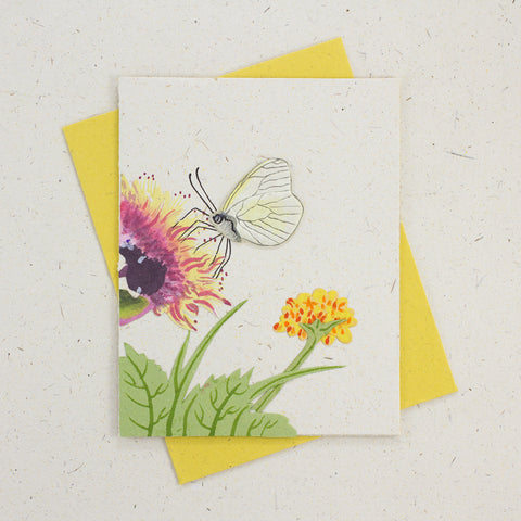 Single Greeting Card Butterfly Natural White