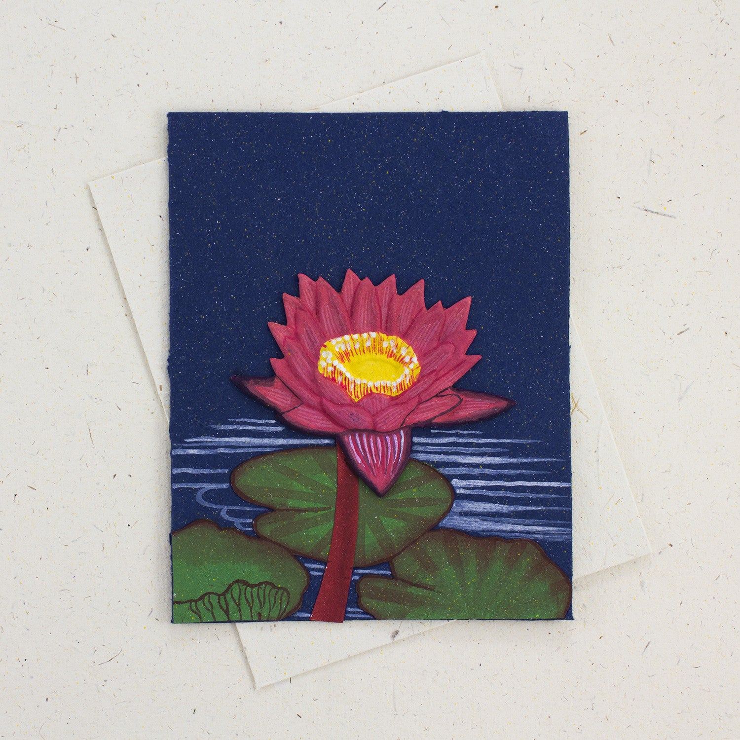 Single Greeting Card Lotus Flower Dark Blue