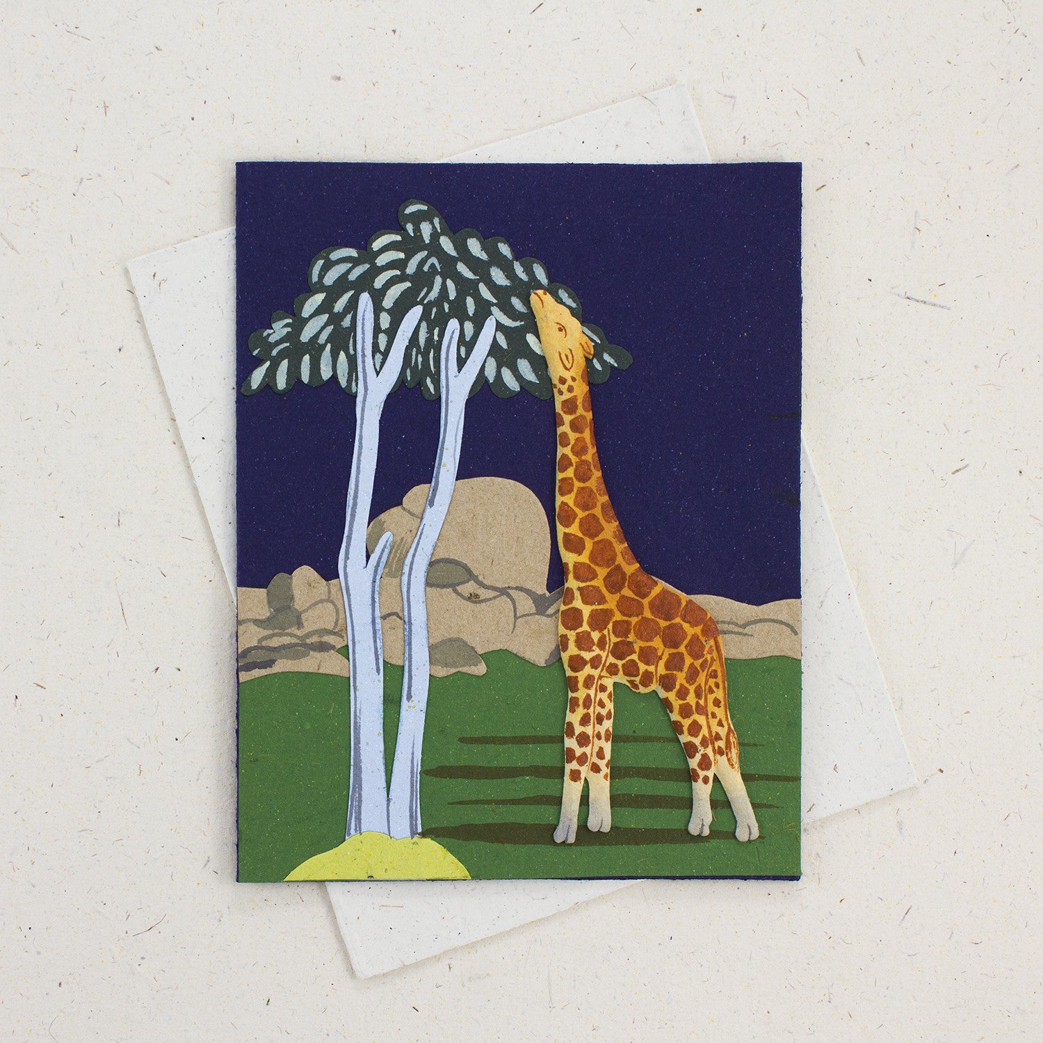 Single Greeting Card Giraffe Dark Blue