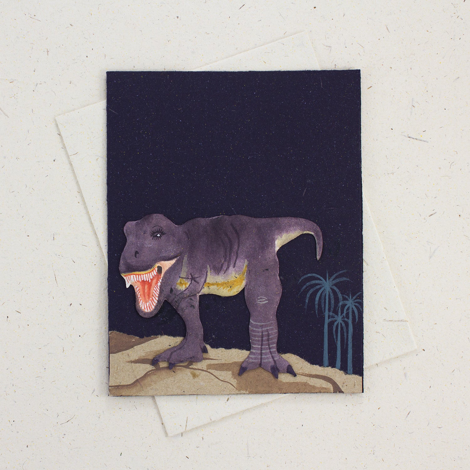 Single Greeting Card T-Rex Dark Blue