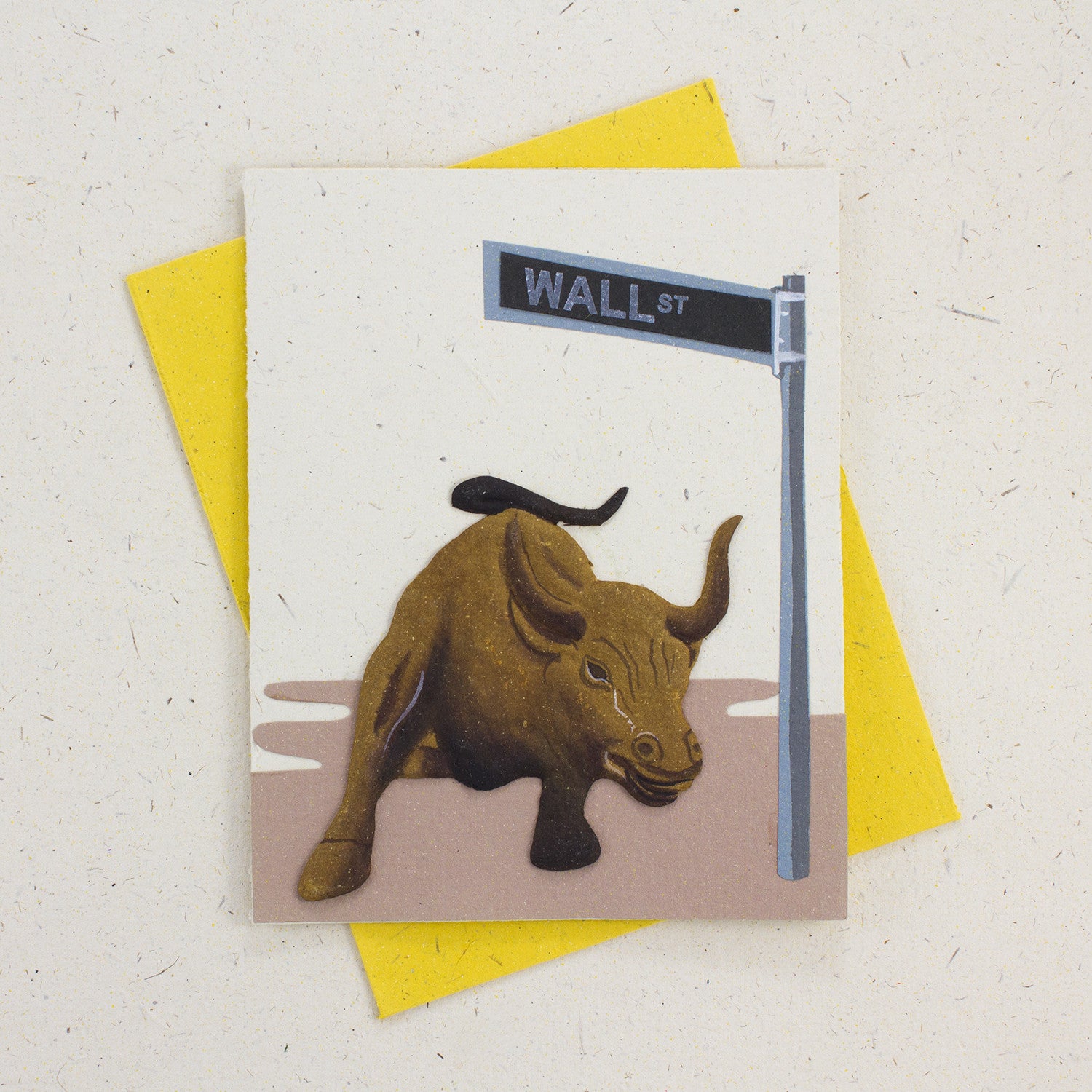 Single Greeting Card Wall Street Bull Natural White