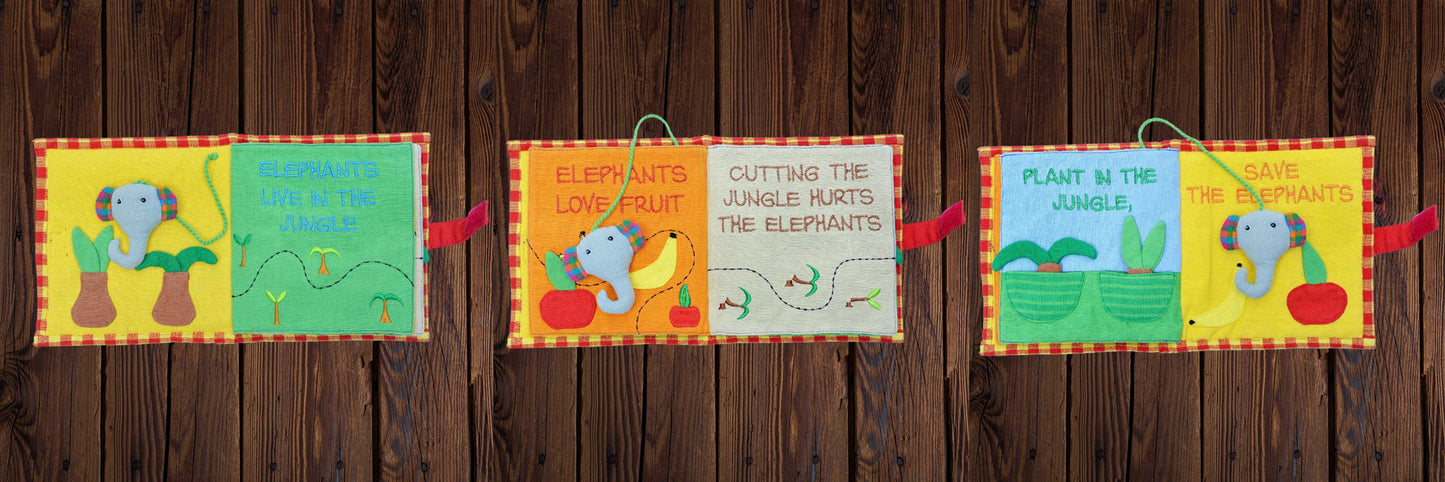 Fabric Kids Book - Save The Elephants