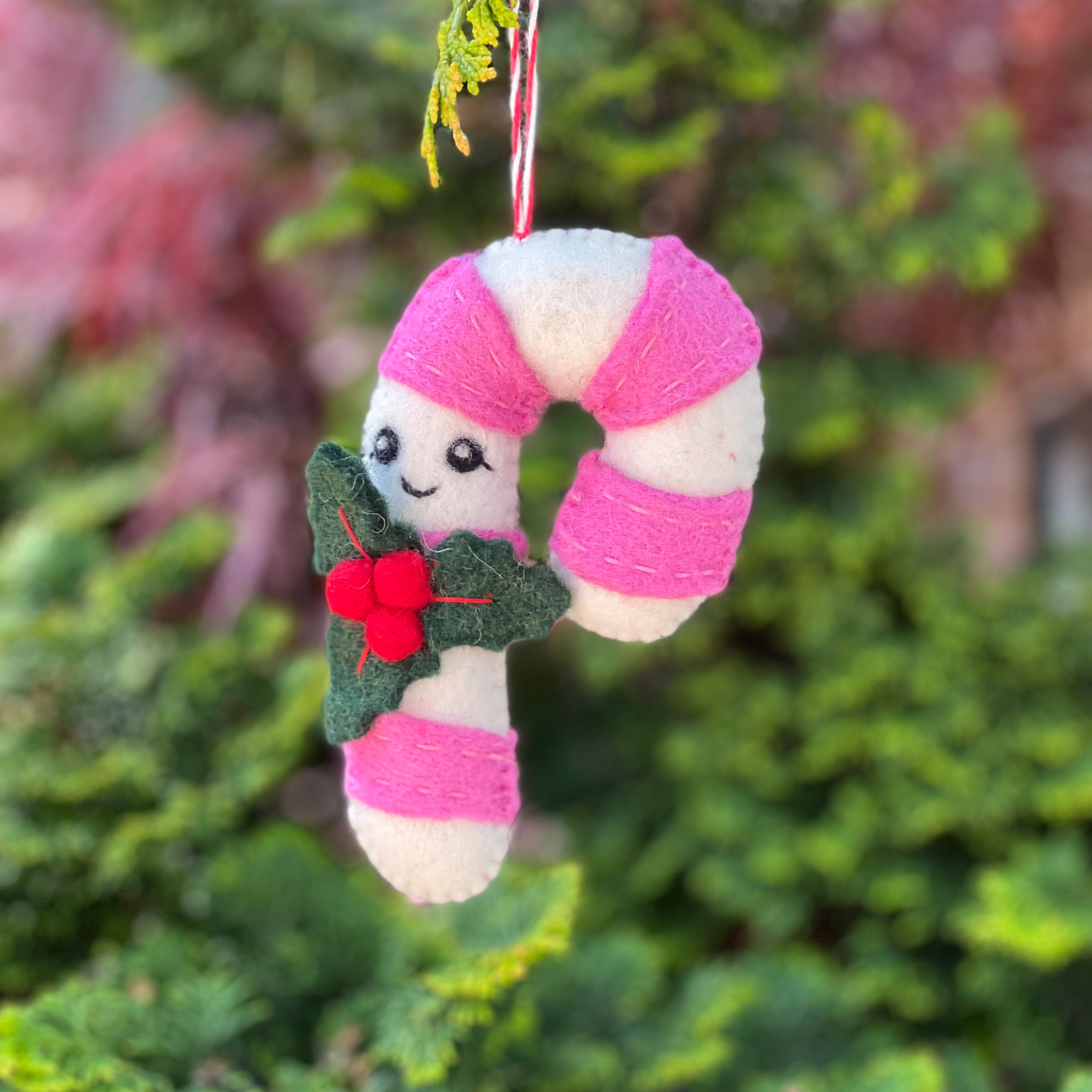 Handfelted Ornament Candy Cane