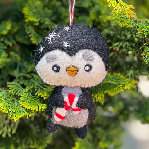 Mr. Ellie Pooh • Handmade Fair Trade Gifts • Handfelted Ornament Tuft  Penguin Bowtie