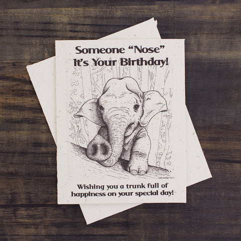 Single Greeting Card Baby Elephant Birthday Sketch