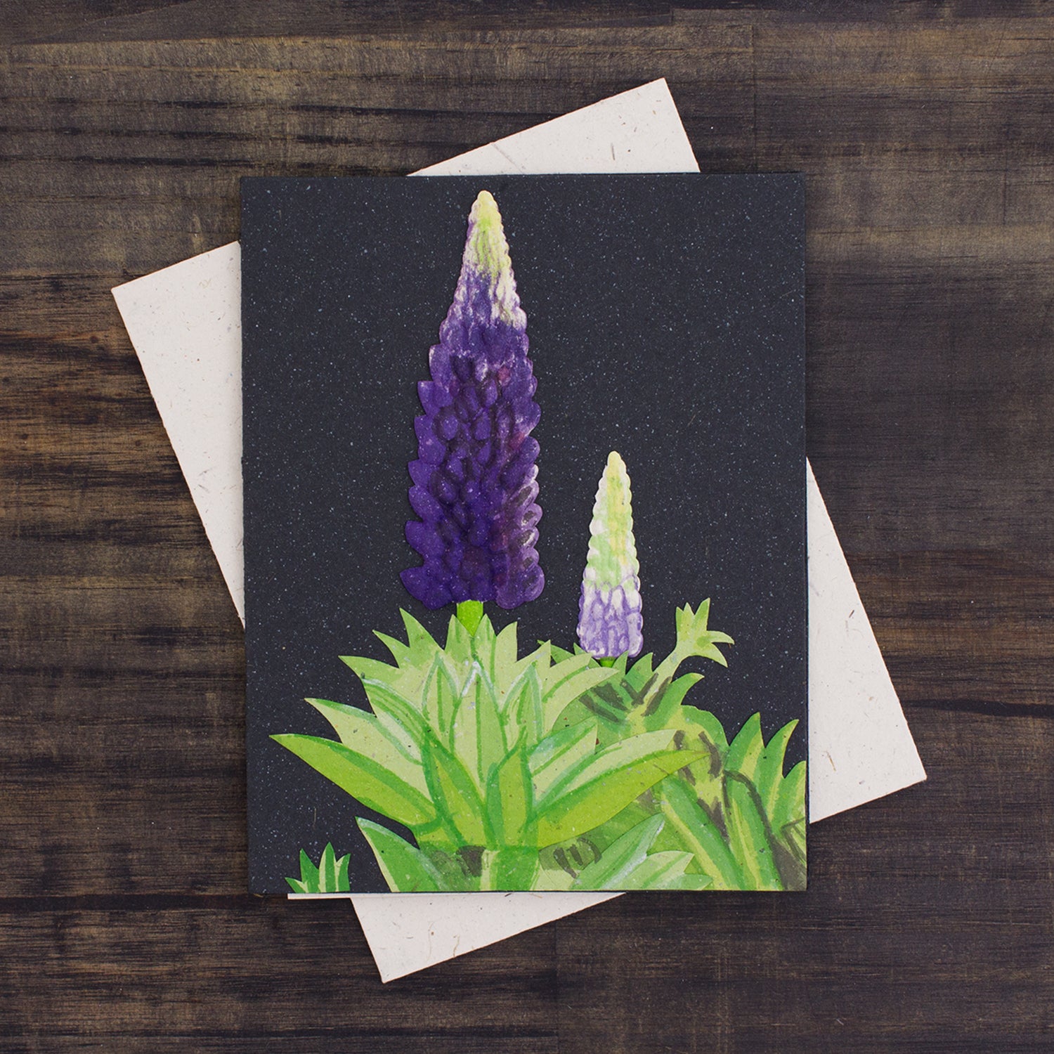 Single Greeting Card Lupine Flower Black