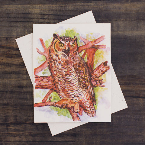 Single Greeting Card Great Horned Owl Sketch