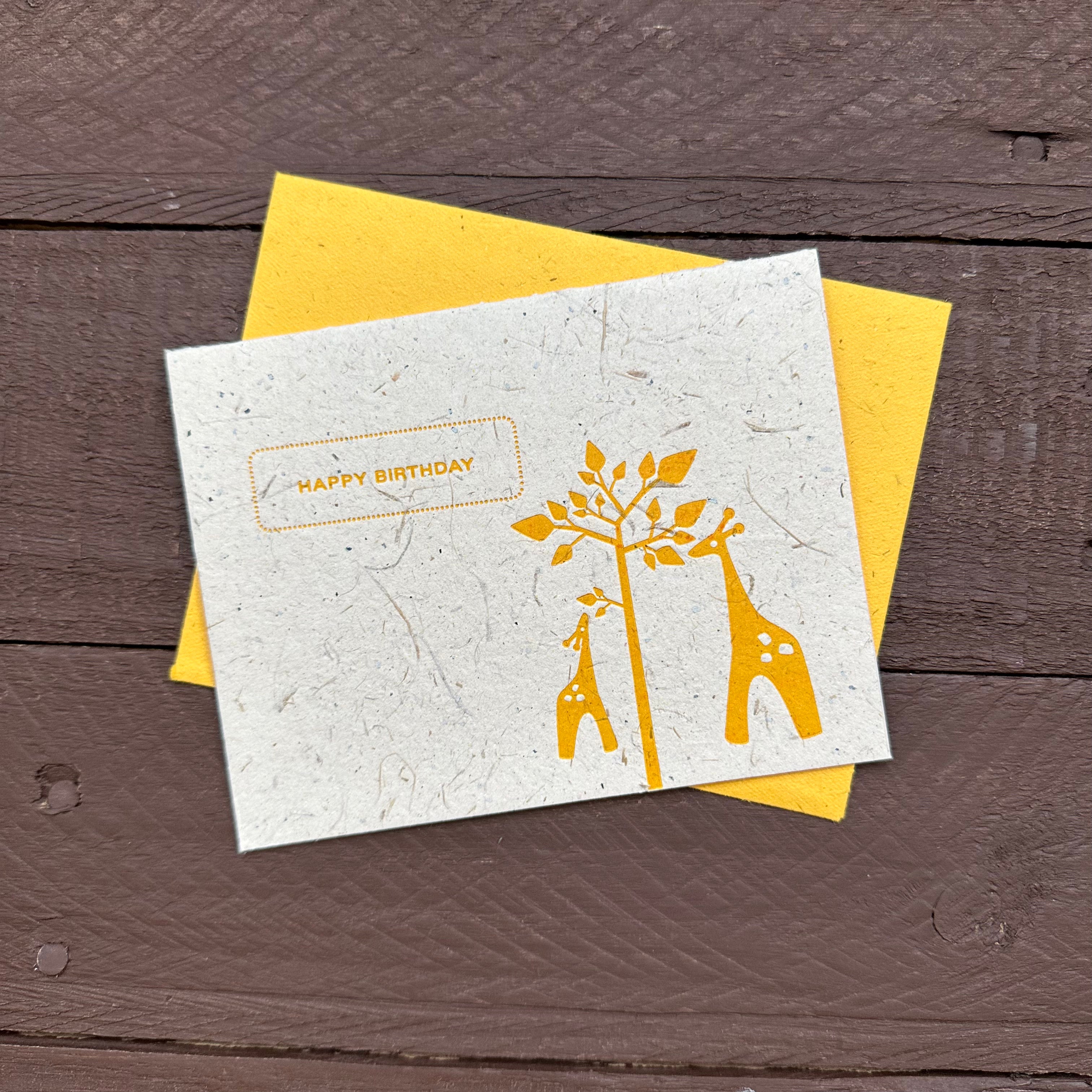 Single Letter Press Happy Birthday Card Giraffes