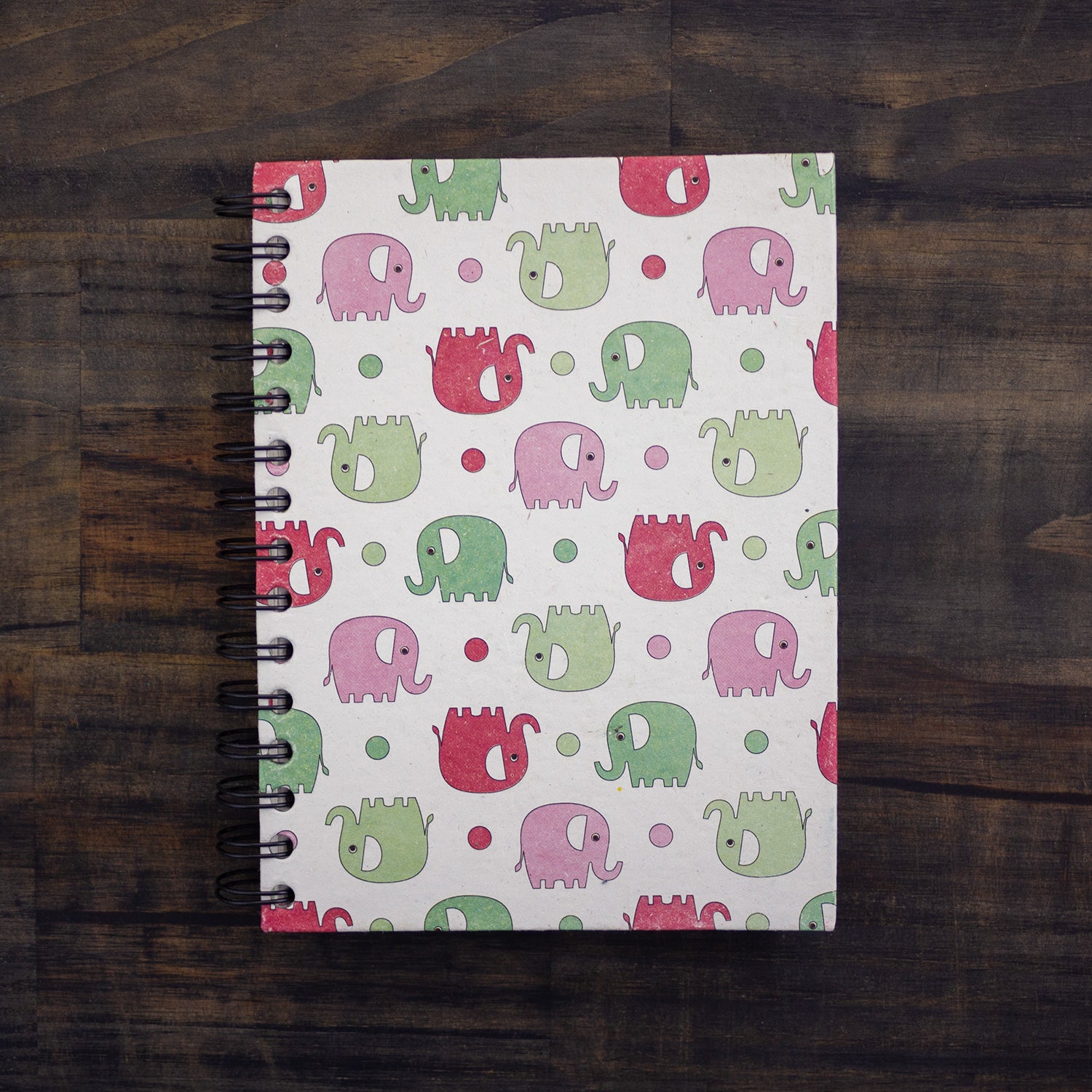 Large Notebook Elephants Pink & Green