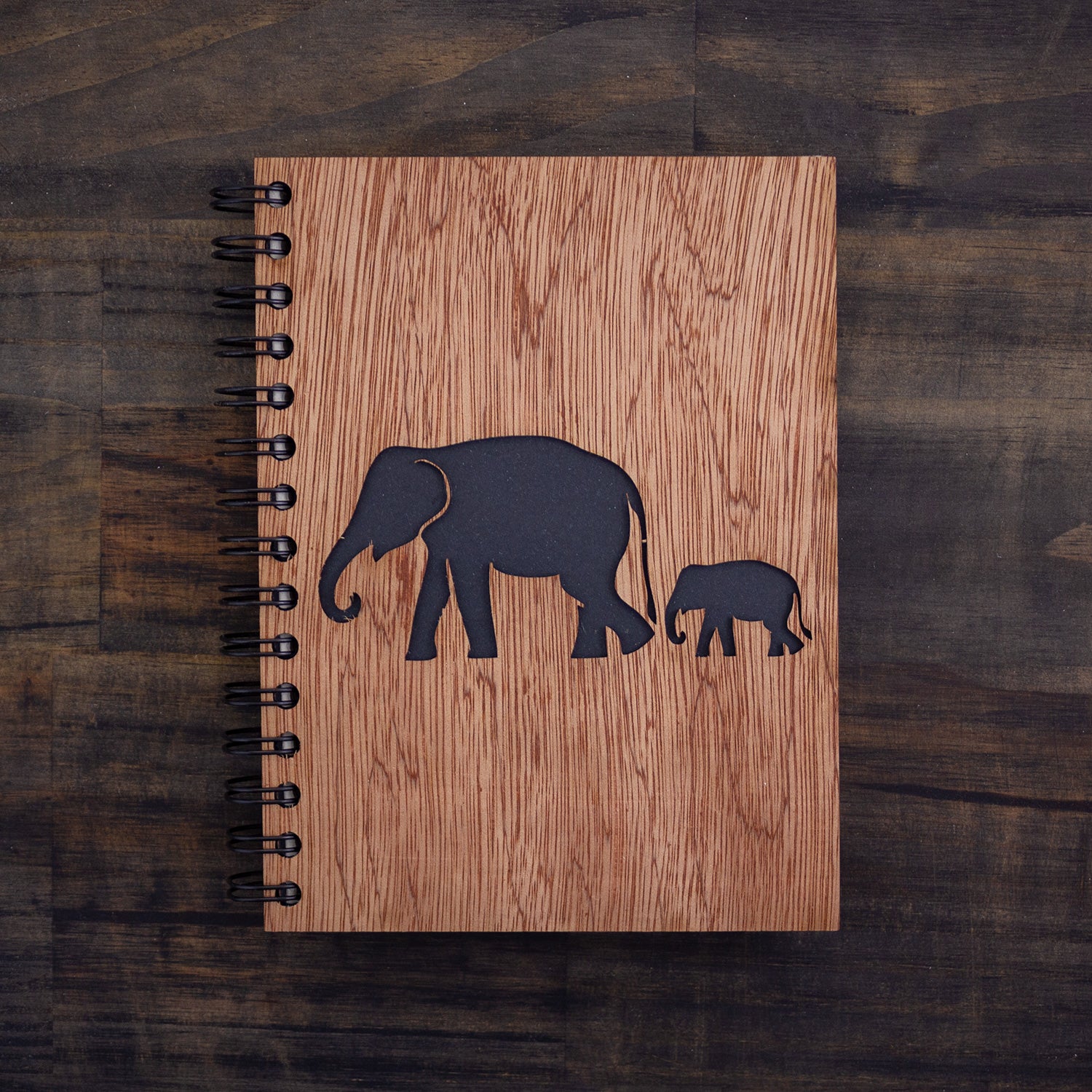 Large Notebook Wood Cover Elephant Walk