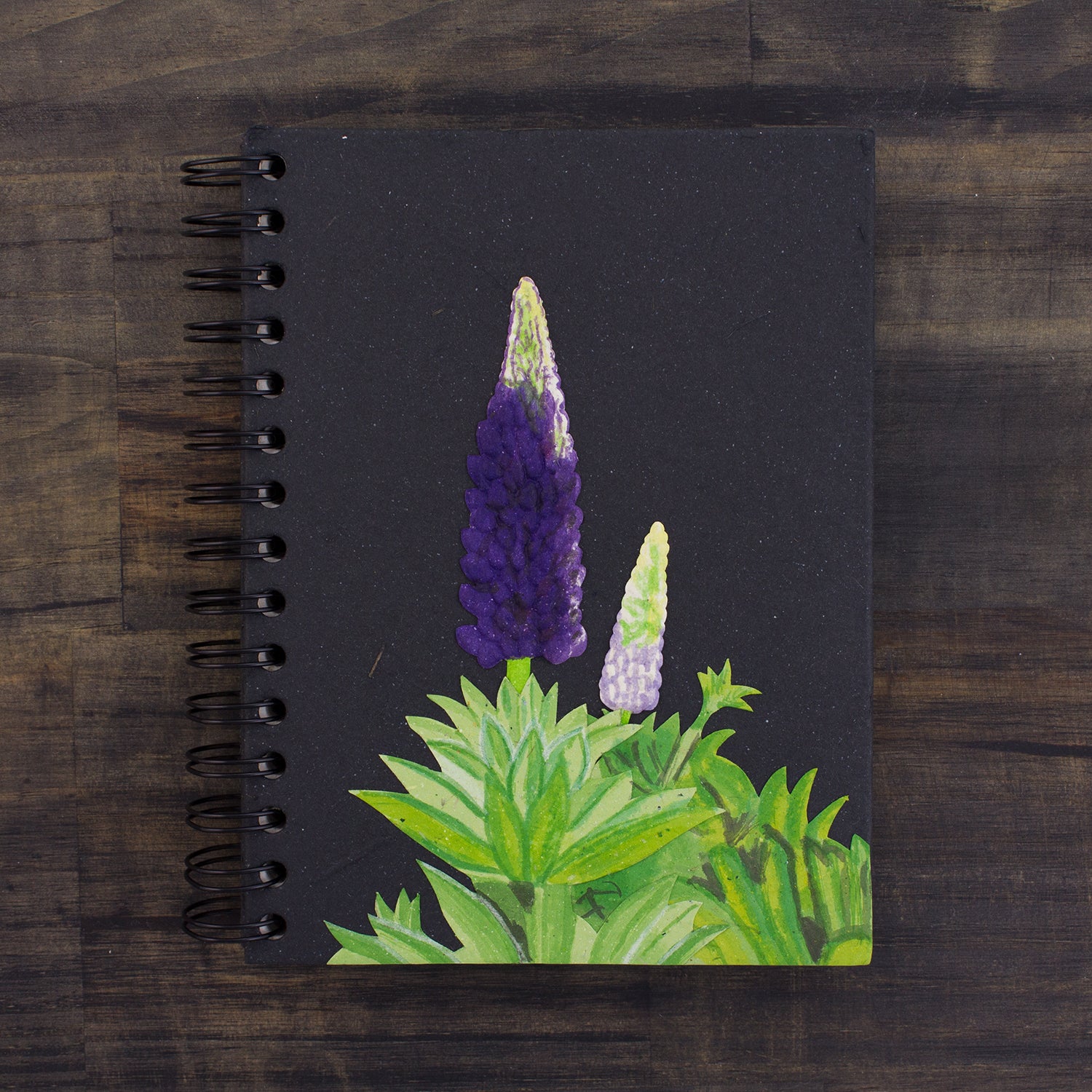 Large Notebook Lupine Flower Black