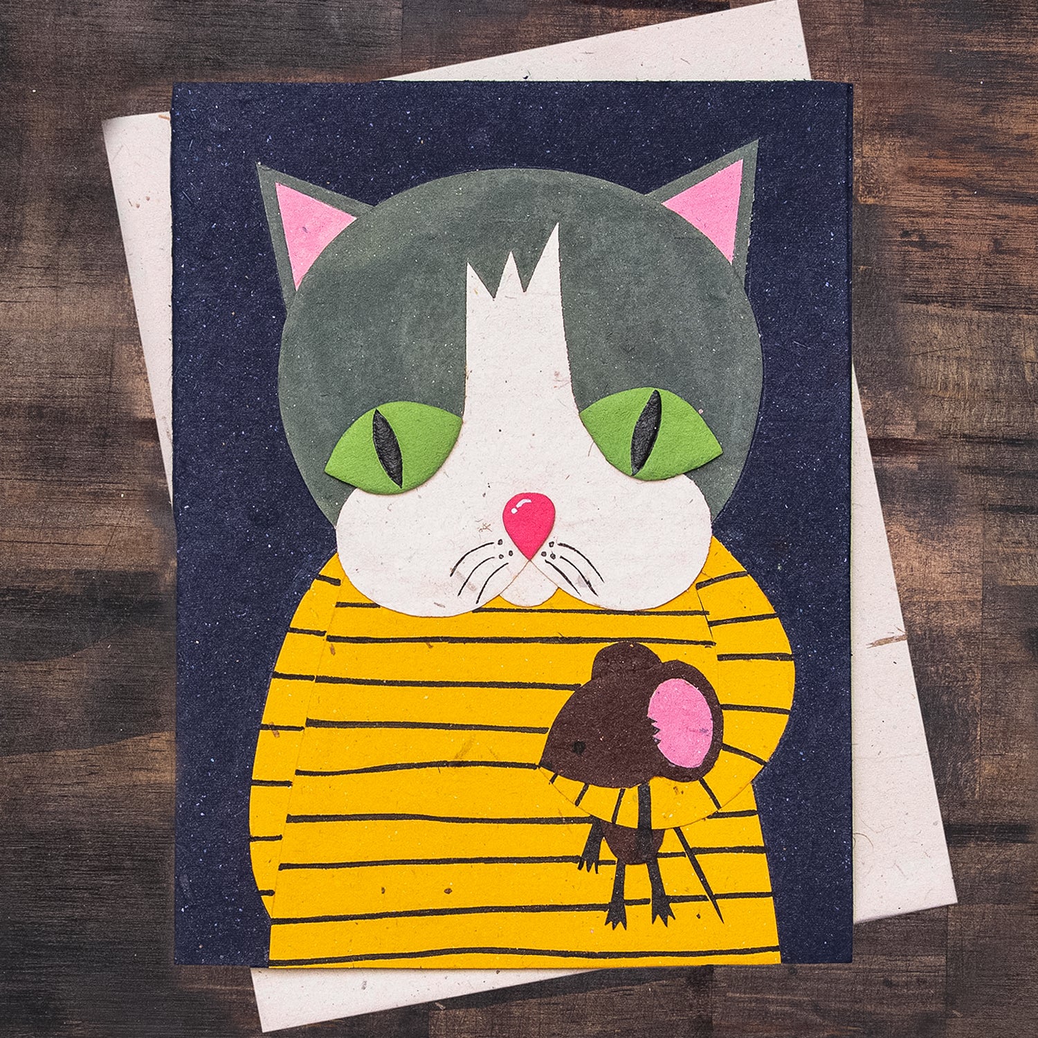 Single Greeting Card Gregory the Grey Cat Dark Blue