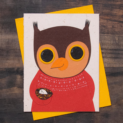 Single Greeting Card Oswald the Owl Natural White